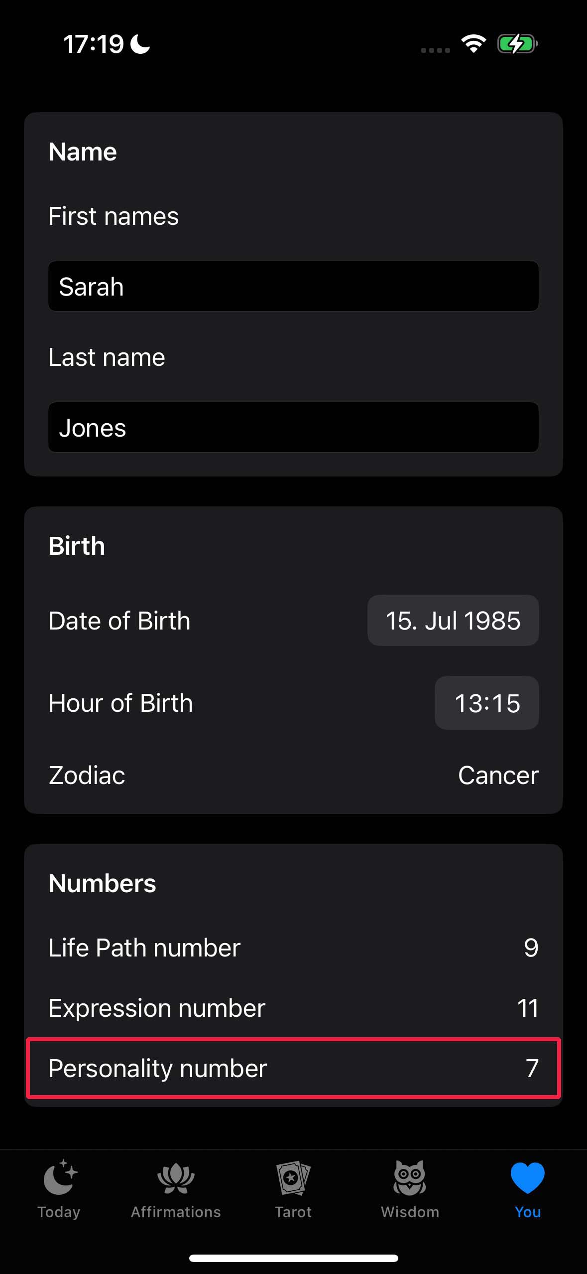 Personality Number App